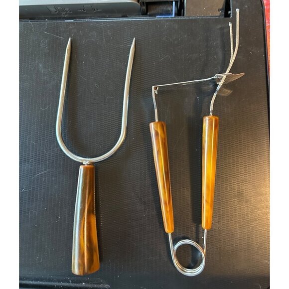 VTG Carving Tools Meat Stab Fork Bakelite Serving And Carving Fork PAIR - Picture 2 of 6